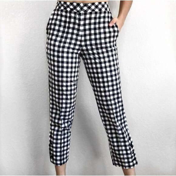 TopShop Women's Black White Gingham Slim Leg Button Cuff Trouser Pants Size 4 - Picture 1 of 10